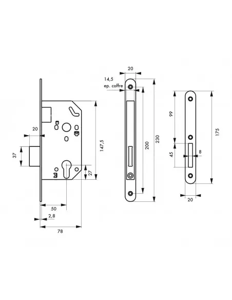 Serrure unimax nf têtère laitonnée