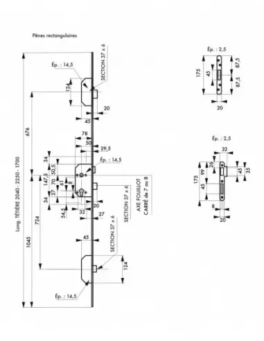 Boîtier 3 pts nf qc pênes rect. têtère 2040 x18 mm 7 mm avec 3 gâches Boîtier 3 pts nf qc pênes rect. têtère 2040 x18 mm 7 mm avec 3 gâches