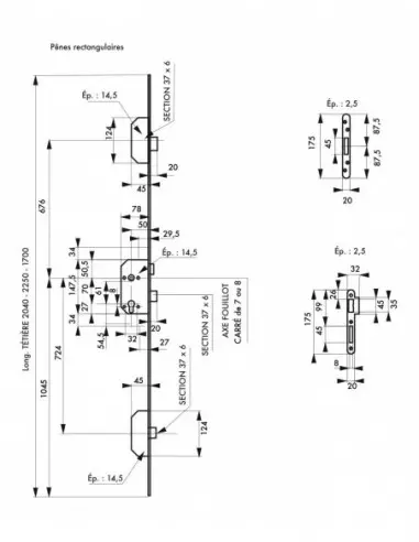 Boîtier 3 pts nf qc pênes rectangulaires têtère 2040 x 18 mm a2p * Boîtier 3 pts nf qc pênes rectangulaires têtère 2040 x 18 mm a2p *