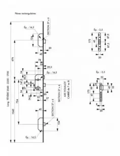 Boîtier 3 pts pênes rectang. en saillie de 3mm têtère 1700 x 18mm 2
