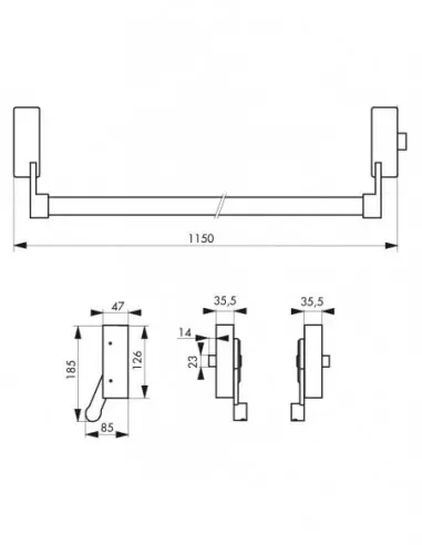 Serrure antipanique 1 point latéral réversible laqué gris porte maxi 1150 mm Serrure antipanique 1 point latéral réversible laqué gris porte maxi 1150 mm