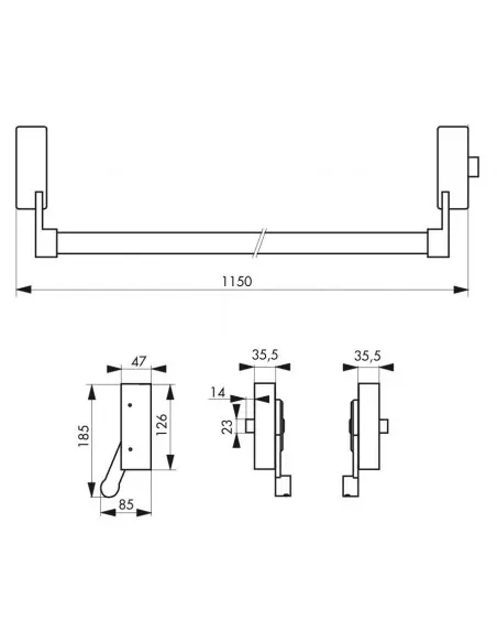 Serrure antipanique 1 point latéral réversible laqué gris porte maxi 1150 mm