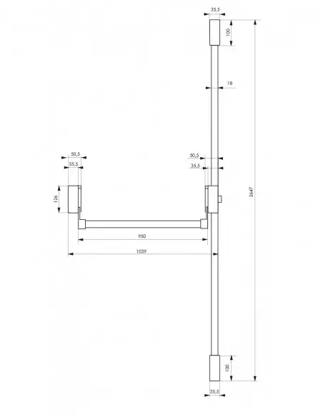 Serrure antipanique 2/3 points haut et bas réversible laqué noir porte maxi 1150 mm
