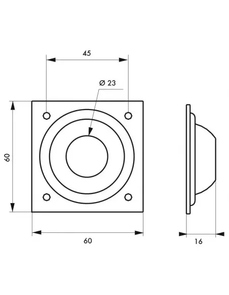 Entree à cuvette laiton 60 x 60 pour verrou de sureté cylindre Ø 23 mm