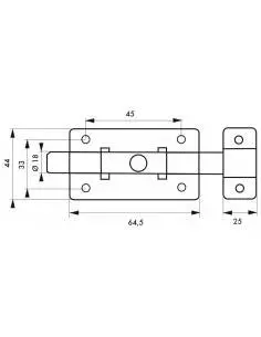 Targette inox pêne plat 65 mm 2