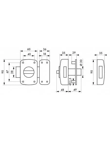 Atlantic m à bouton et cylindre pour porte de 40 à 45 mm maxi a2p*