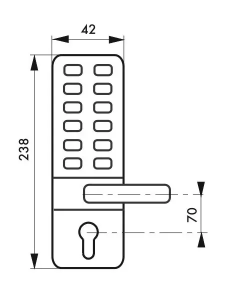 Serrure avec béquille double pour serrure à encastrer entr'axe 70