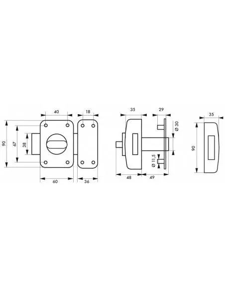 Transit 2 à bouton et cylindre pour porte de 40 à 45 mm maxi a2p*