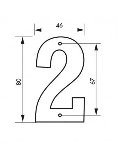 Chiffre 2" hauteur 80mm noir à visser"