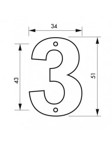 Chiffre 3" hauteur 51mm à visser"