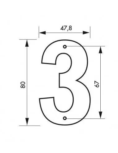 Chiffre 3" hauteur 80mm noir à visser"