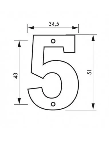 Chiffre 5" hauteur 51mm à visser"