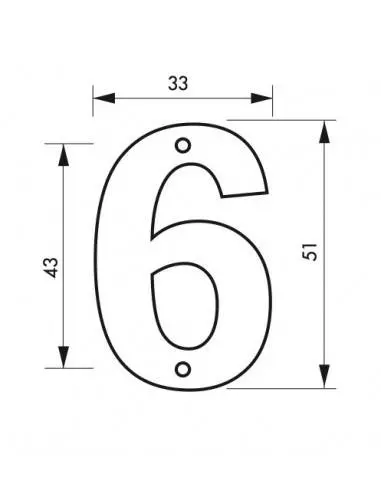 Chiffre 6" hauteur 51mm à visser"