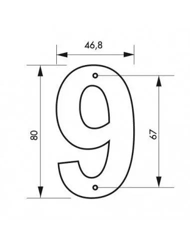 Chiffre 9" hauteur 80mm noir à visser"