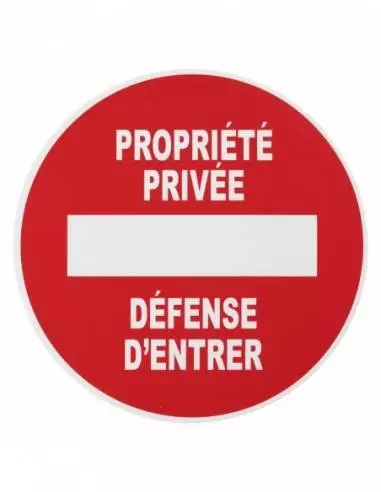 Plaque signalétique Ø 180mm propriété privée" avec adhésif"