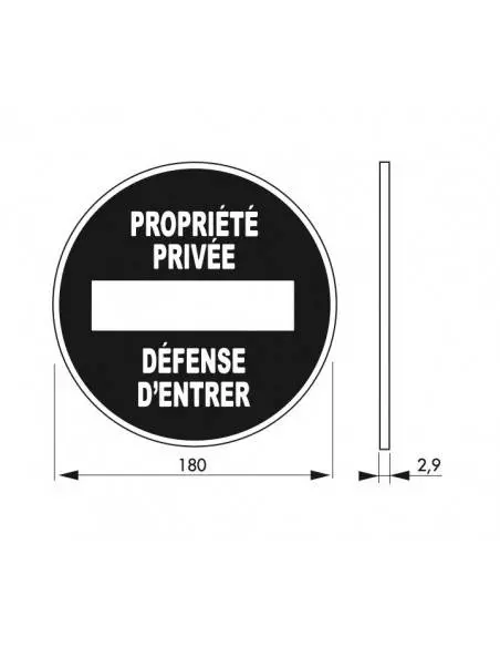 Plaque signalétique Ø 180mm propriété privée" avec adhésif"