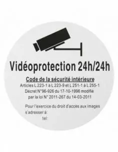 Plaque signalétique Ø 180mm vidéoprotection 24/24" avec adhésif"