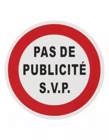 Plaque signalétique Ø 80mm pas de publicité" avec adhésif"