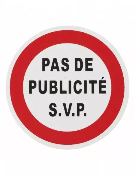 Plaque signalétique Ø 80mm pas de publicité" avec adhésif"