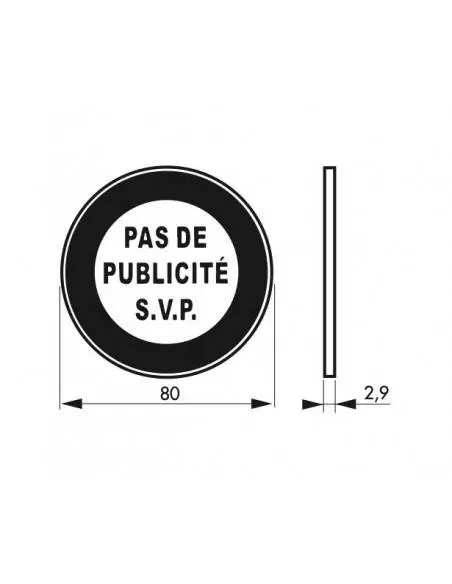 Plaque signalétique Ø 80mm pas de publicité" avec adhésif"