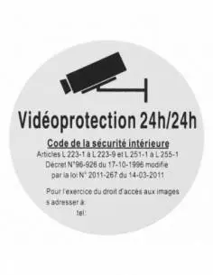 Plaque signalétique Ø 80mm vidéoprotection 24/24" avec adhésif"