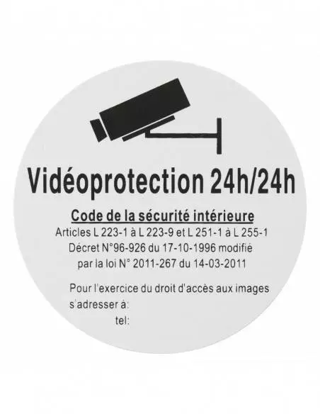 Plaque signalétique Ø 80mm vidéoprotection 24/24" avec adhésif"