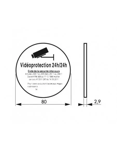 Plaque signalétique Ø 80mm vidéoprotection 24/24" avec adhésif"