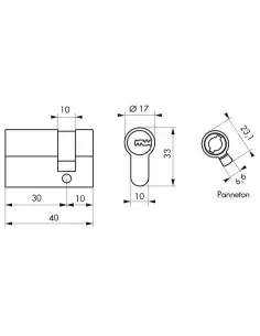 1/2 cylindre 30 x10 mm nickelé panneton orientable 5 clés 2
