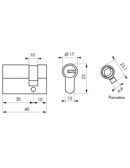 1/2 cylindre 30 x10 mm nickelé panneton orientable 5 clés