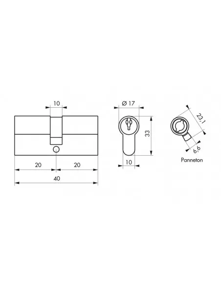 Cylindre 20 x 20 mm laitonné 3 clés