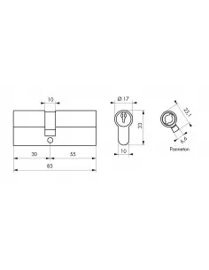 Cylindre 30 x 55 mm 3 clés laiton 2