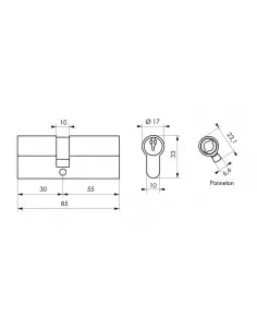 Cylindre 30 x 55 mm 3 clés nickelé 2