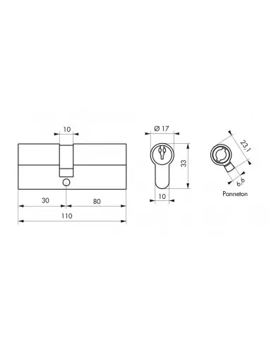 Cylindre 30 x 80 mm laitonné 3 clés Cylindre 30 x 80 mm laitonné 3 clés