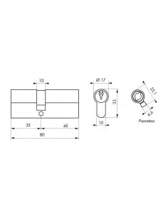 Cylindre 35 x 45 mm laitonné 3 clés 2