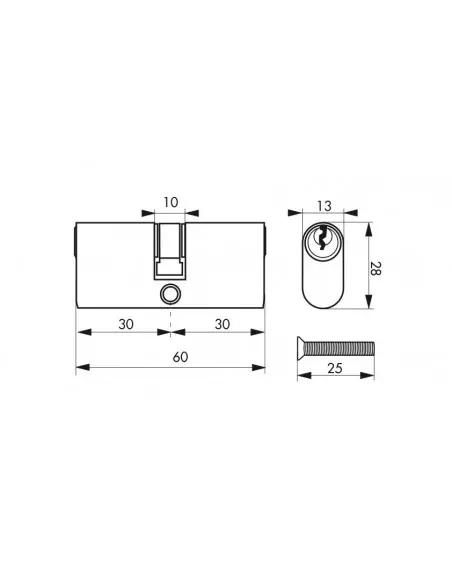 Cylindre ovale 30x30mm nickelé 3 clés