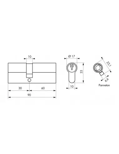 Cylindre profile eco 30 x 60 mm nickelé Cylindre profile eco 30 x 60 mm nickelé