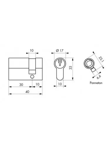 Cylindre profile hg 30 x 10 mm 3 clés laiton panneton orientable Cylindre profile hg 30 x 10 mm 3 clés laiton panneton orientable