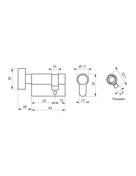 Demi cylindre à bouton 35 x 10 mm laiton