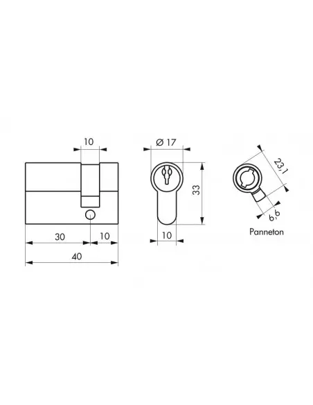 Demi-cylindre 30 x 10 mm 3 clés avec vis de 40 mm laitonné