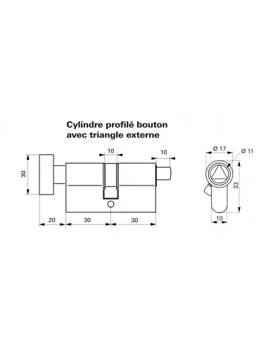Cylindre profile hg 30btx30 triangle externe 11 laiton Cylindre profile hg 30btx30 triangle externe 11 laiton