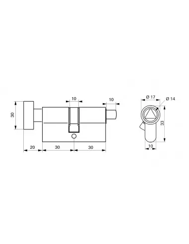 Cylindre profile hg 30btx30 triangle externe 14 nickelé Cylindre profile hg 30btx30 triangle externe 14 nickelé