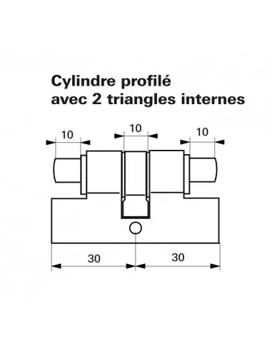 Cylindre profile hg 30x30 - 2 triangles internes 11 laiton Cylindre profile hg 30x30 - 2 triangles internes 11 laiton
