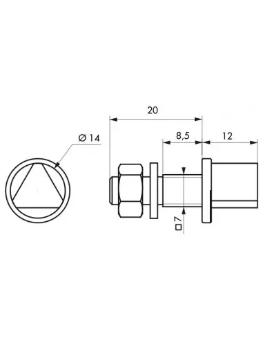 Adaptateur triangle 14 mm pour fouillot carré 7 mm Adaptateur triangle 14 mm pour fouillot carré 7 mm