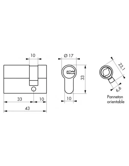 1/2 cylindre cobra 2 + 33 x 10 mm panneton orientable