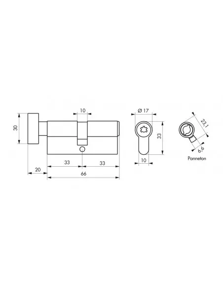 Cylindre à bouton cobra 2 + 33 x 33 mm