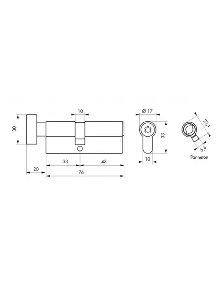 Cylindre à bouton cobra 2 + 33 x 43 mm