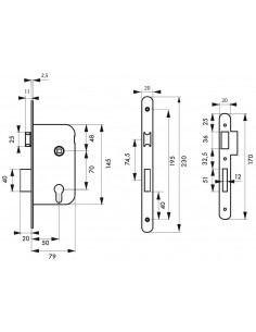 Boitier de serrure encastrable à cylindre pour porte d'entrée, axe 50mm, bouts ronds, zingué - THIRARD 2