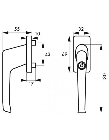 Béquille à clé pour fenêtre, avec vis de pose, blanc, 1 clé - THIRARD