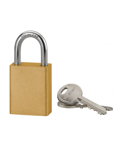 Cadenas à clé Cobble, aluminium, extérieur, anse inox, 38mm, jaune, 2 clés - THIRARD Cadenas à clé Cobble, aluminium, extérieur, anse inox, 38mm, jaune, 2 clés - THIRARD